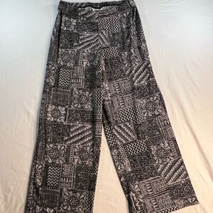 Coldwater Creek Black White Print Pull-On Wide Leg Pants Stretch Dressy